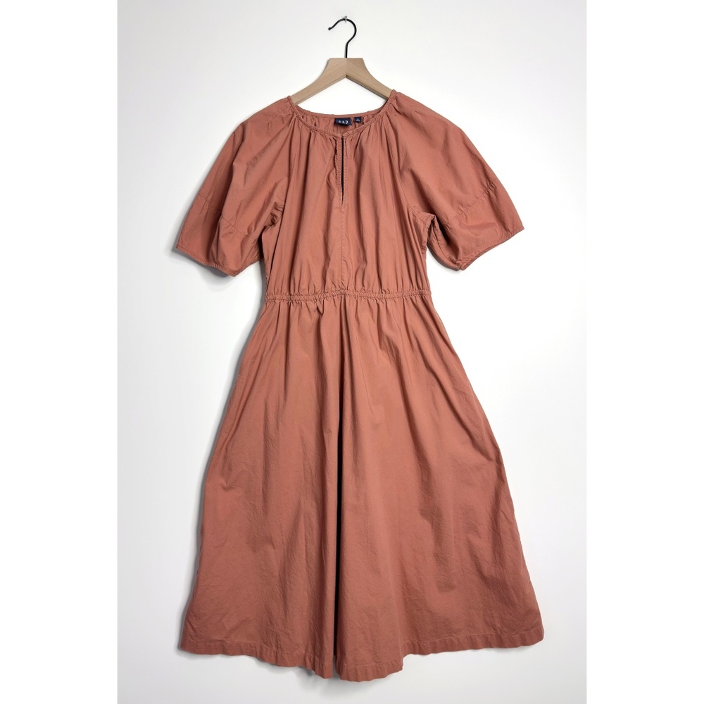 GAP Puff Sleeve Keyhole Midi Dress